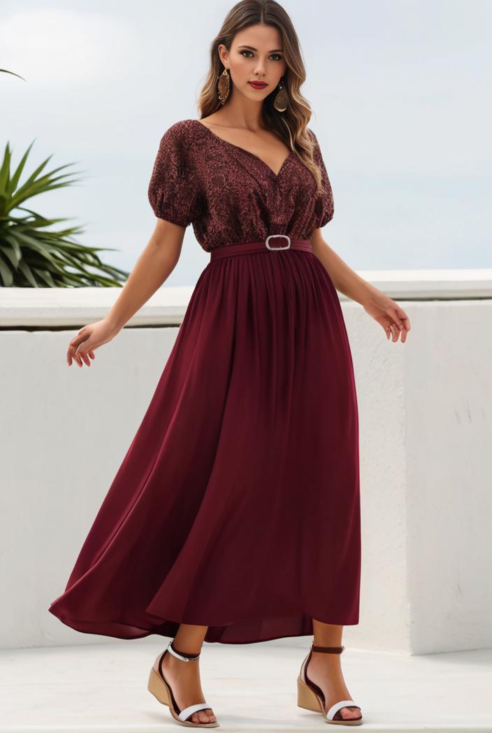 short sleeve v neck sequin chiffon a line mother of the bride dress 119366