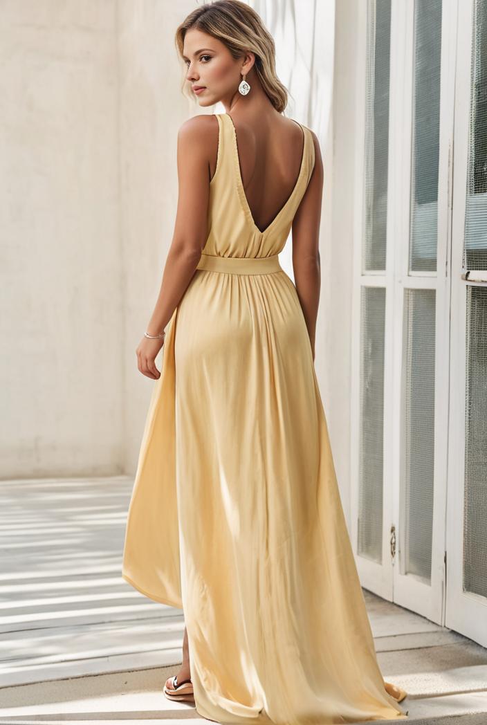 sleeveless v back tulle high low sequin appliques evening dresses 120476