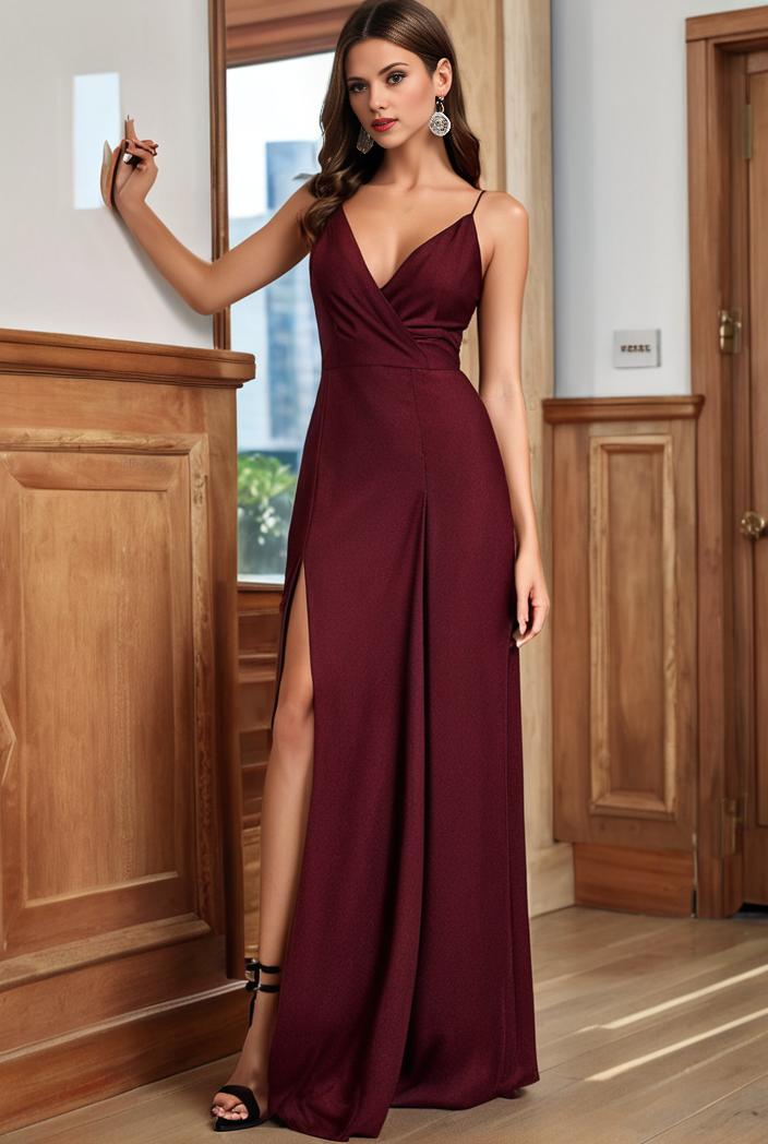 spaghetti strap 2 in 1 sheer evening dress 121254