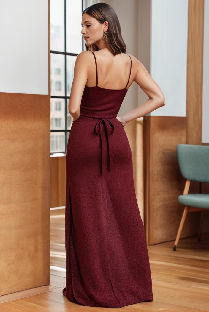 spaghetti strap 2 in 1 sheer evening dress 121276