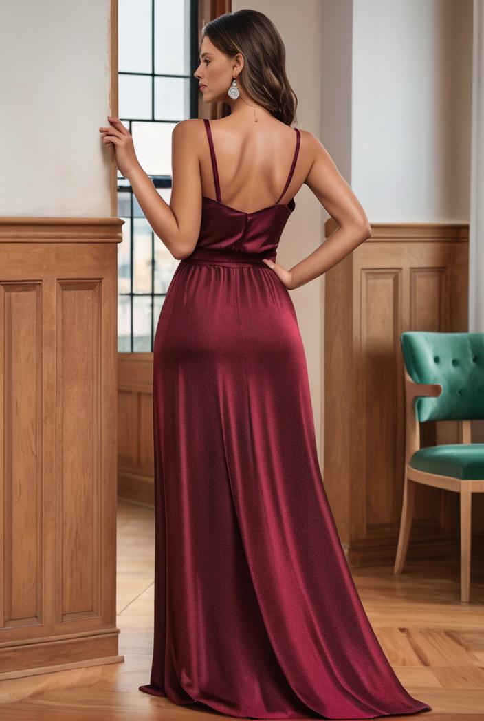spaghetti strap 2 in 1 sheer evening dress 121278