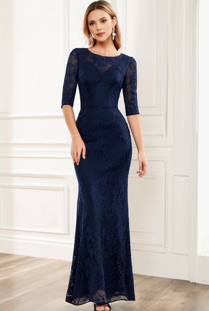 3 4 sleeve bodycon plunging back sequin evening dress 122495
