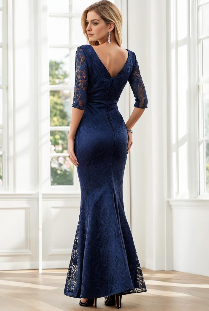 3 4 sleeve bodycon plunging back sequin evening dress 112328