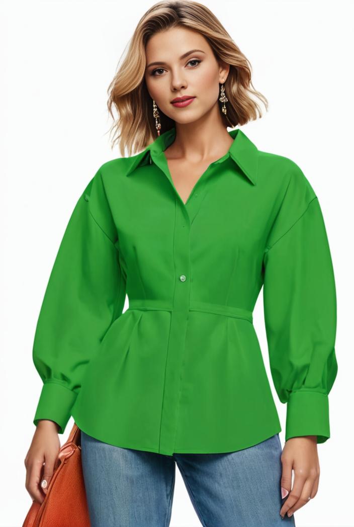 plus size casual blouse women s plus solid button up lantern sleeve turn down collar nipped waist blouse 131374