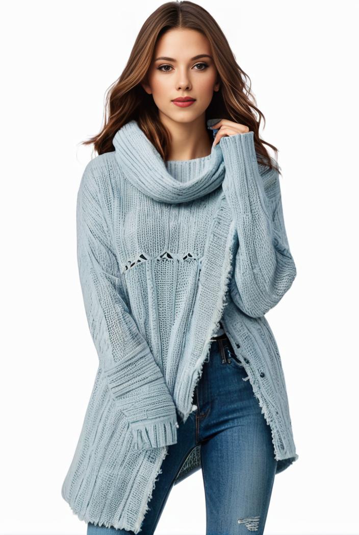 plus size casual sweater women s plus solid tassel trim long sleeve cowl neck high stretch jumper 131475