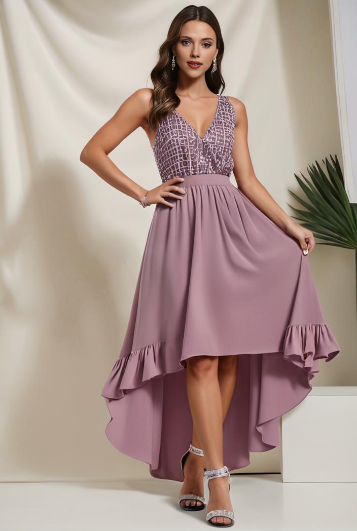 plus size sequin high low deep v neck tulle evening dresses 133759