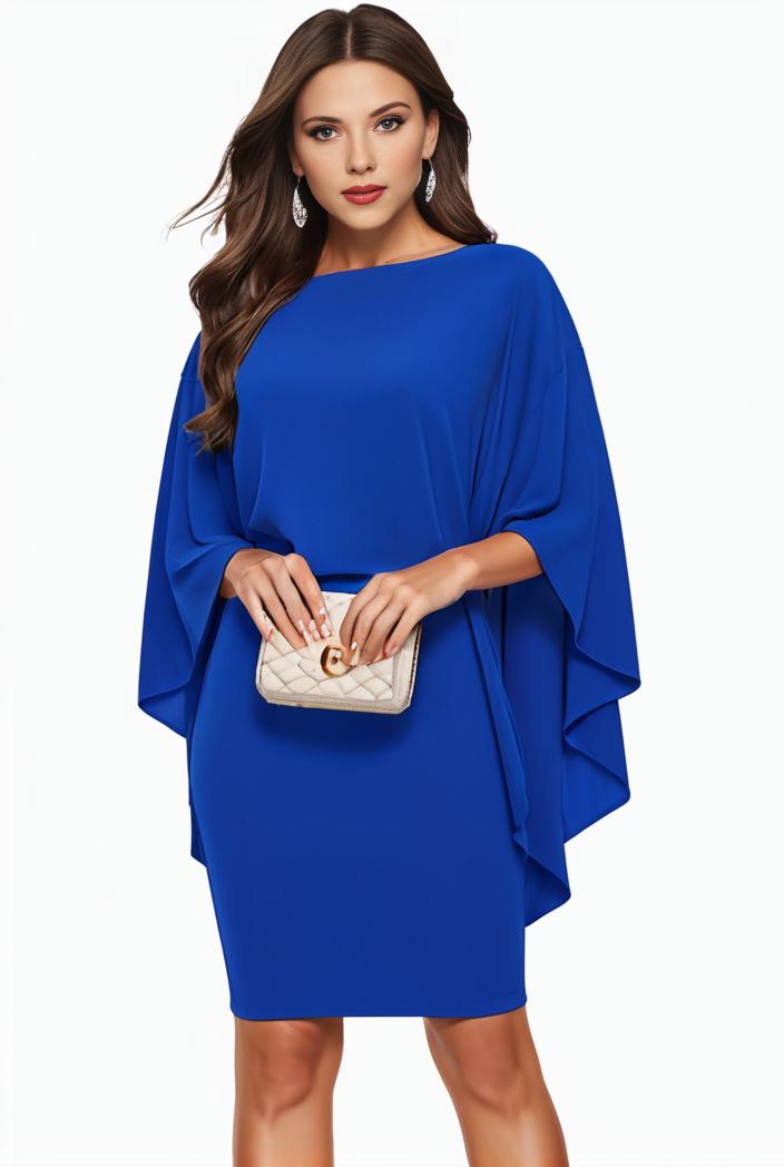 plus size solid round neck 3 4 sleeve cape midi dress women s plus elegant slight stretch cape midi dress 134351