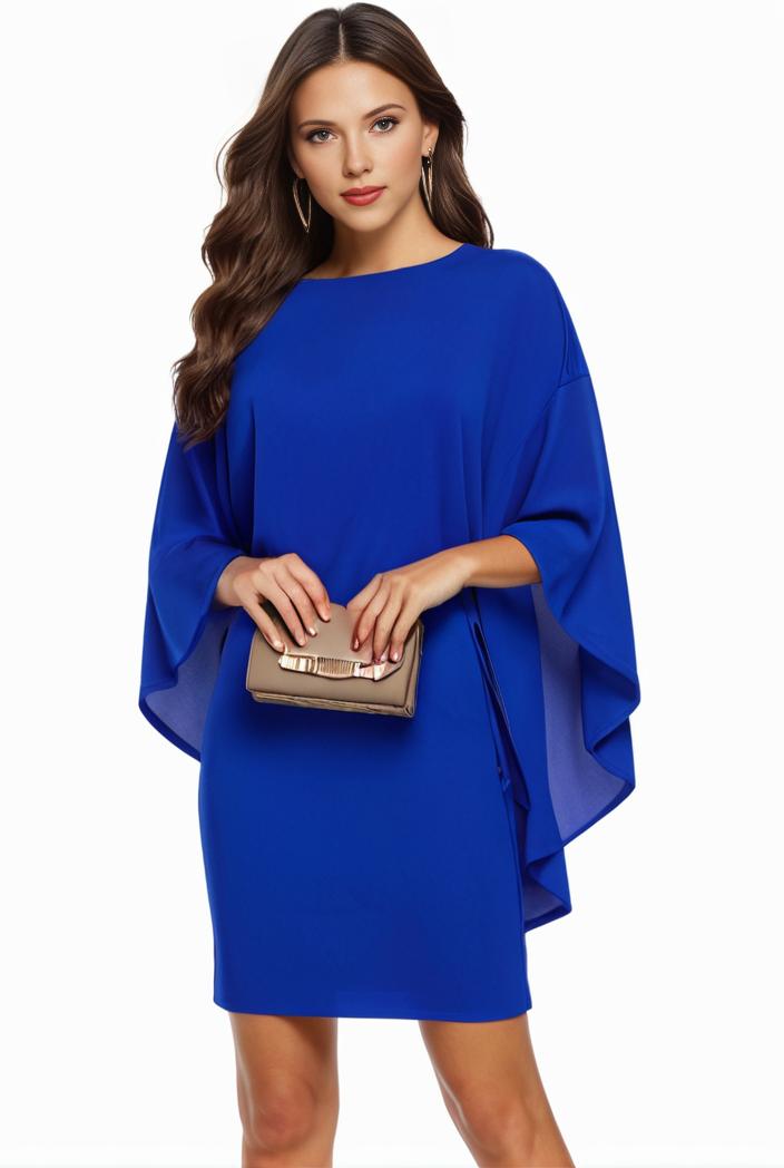 plus size solid round neck 3 4 sleeve cape midi dress women s plus elegant slight stretch cape midi dress 134354