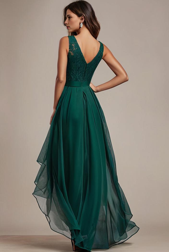 sequin bodice tulle high low evening dress with ribbon waist 136080