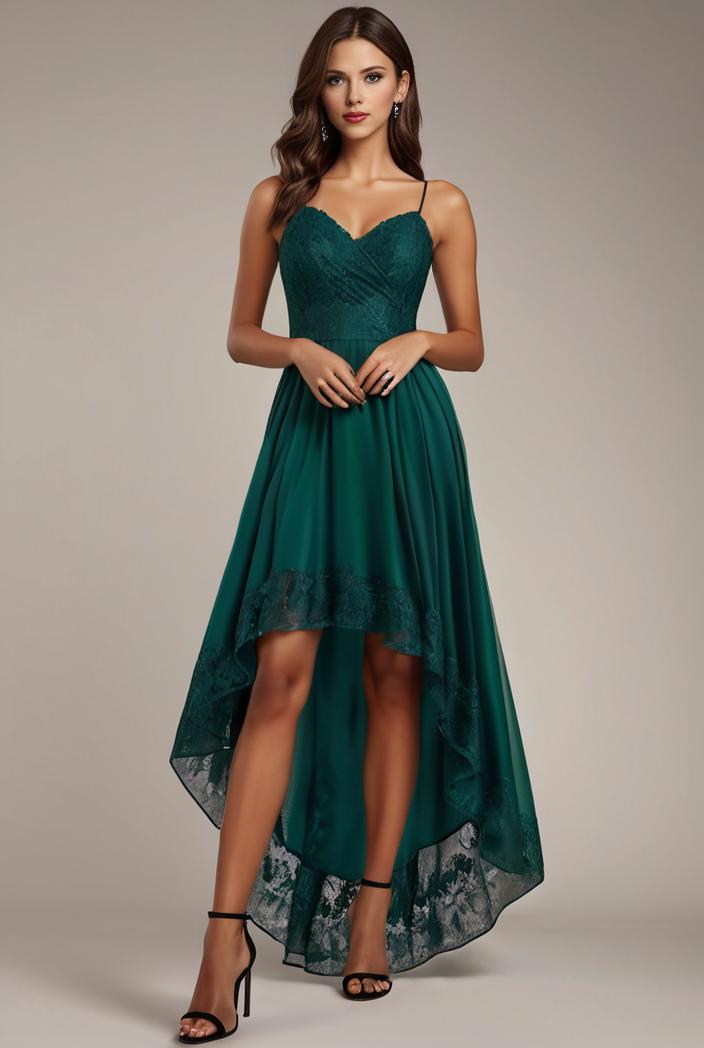 sequin bodice tulle high low evening dress with ribbon waist 136111