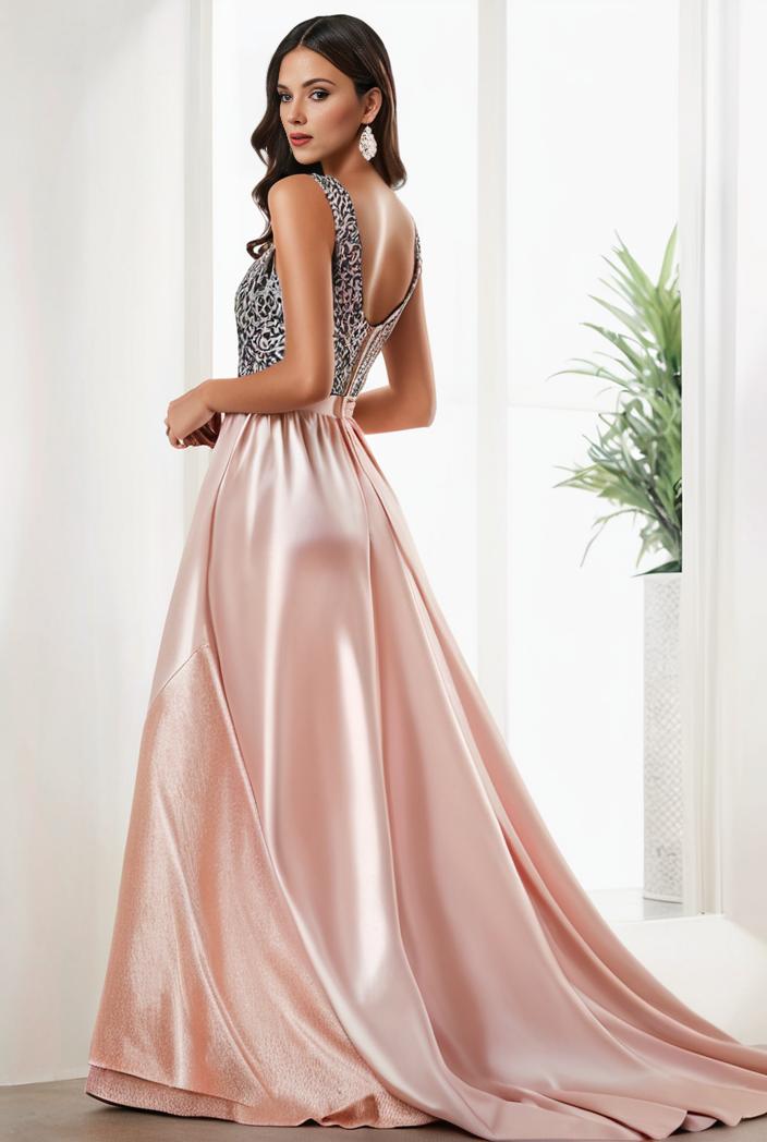 sequin bodice tulle high low evening dress with ribbon waist 136142