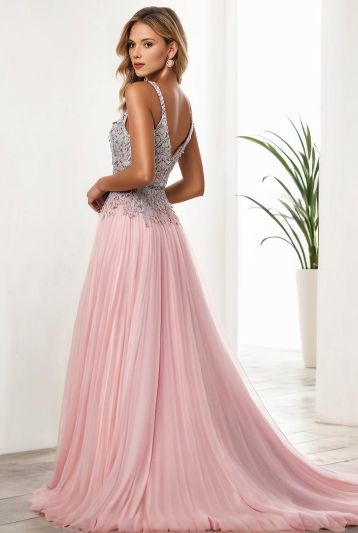 sequin bodice tulle high low evening dress with ribbon waist 136147