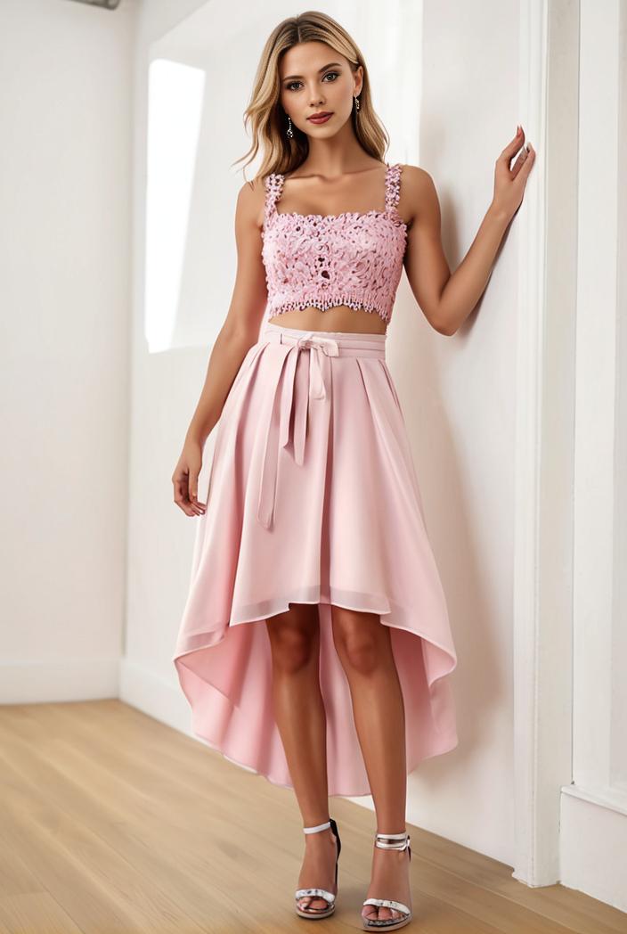 sequin bodice tulle high low evening dress with ribbon waist 136153