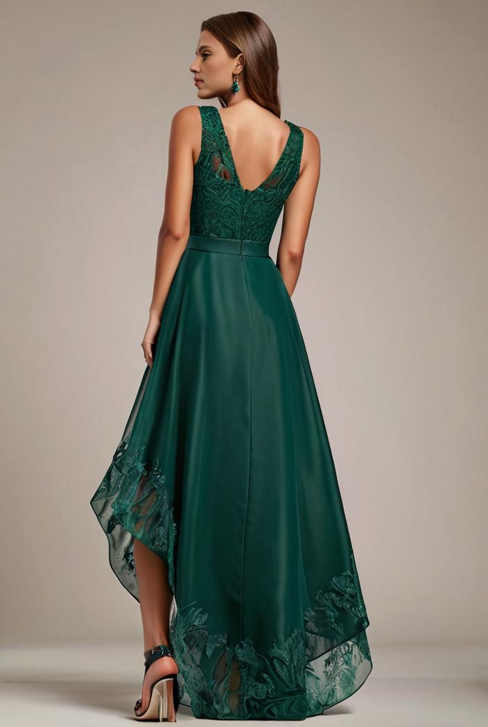 sequin bodice tulle high low evening dress with ribbon waist 136900