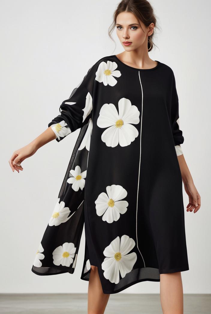 size curve dresses plus size loose elegant floral pattern stitching midi dress 138221