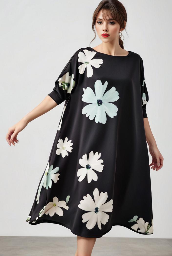 size curve dresses plus size loose elegant floral pattern stitching midi dress 138222