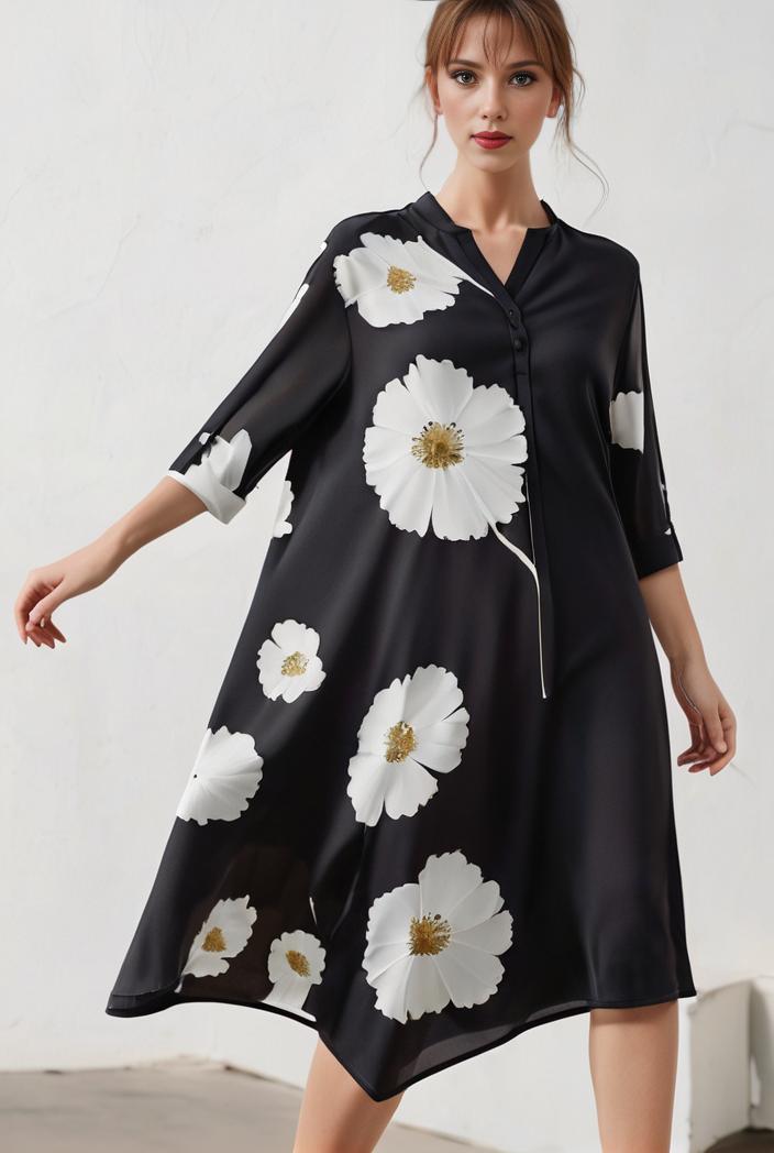 size curve dresses plus size loose elegant floral pattern stitching midi dress 138223