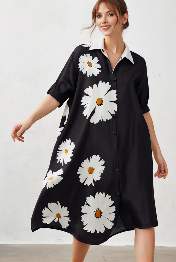 size curve dresses plus size loose elegant floral pattern stitching midi dress 138224
