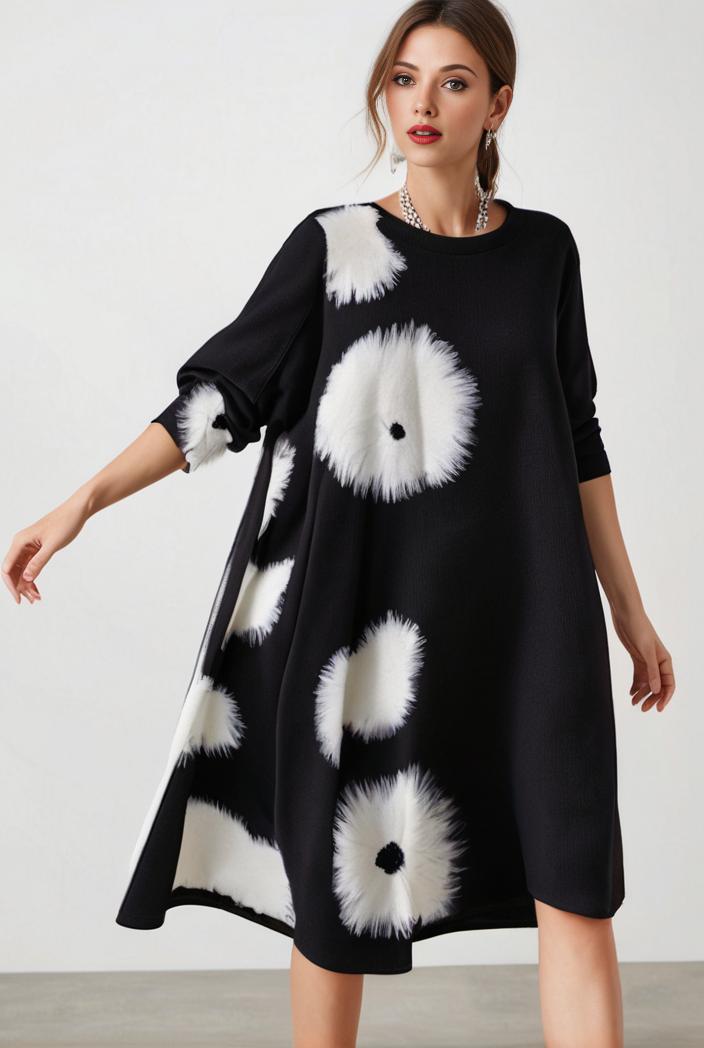 size curve dresses plus size loose elegant floral pattern stitching midi dress 138226