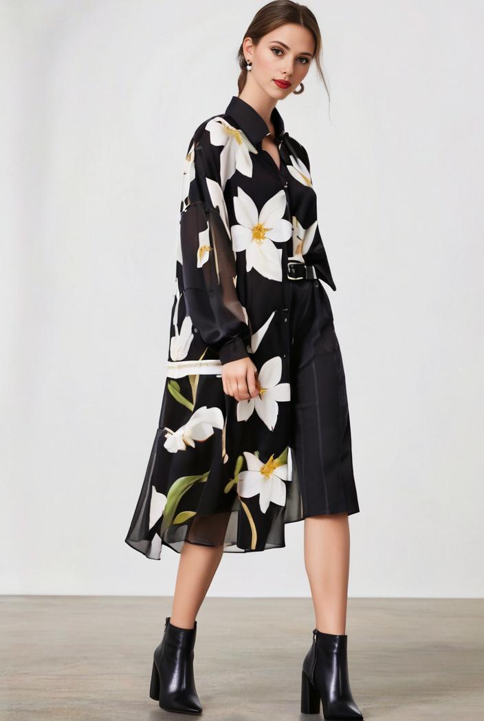 size curve dresses plus size loose elegant floral pattern stitching midi dress 138245