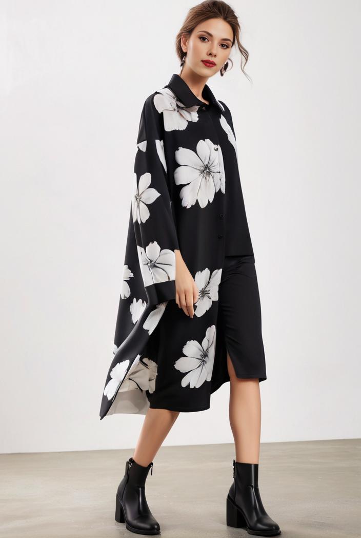 size curve dresses plus size loose elegant floral pattern stitching midi dress 138246