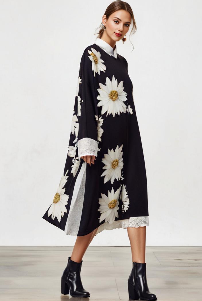 size curve dresses plus size loose elegant floral pattern stitching midi dress 138250