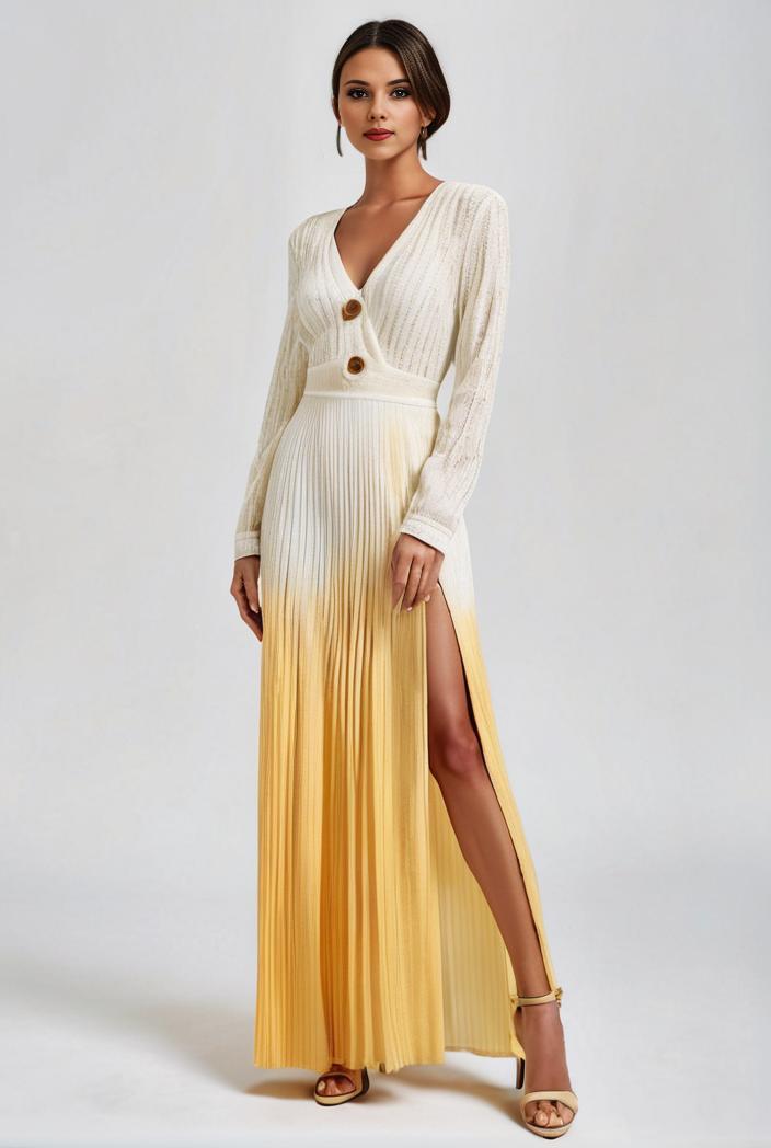 pleated high waist commuting temperament maxi dress 115848