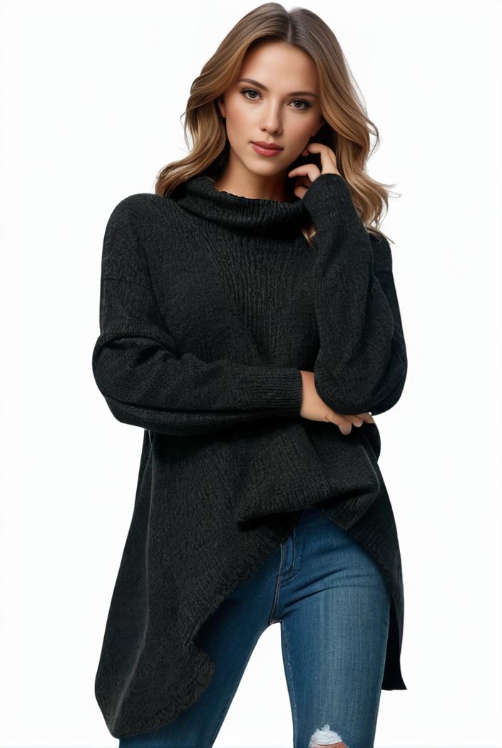 plus size casual sweater women s plus solid tassel trim long sleeve cowl neck high stretch jumper 116867