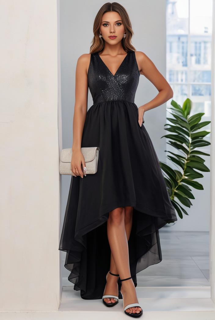 plus size sequin high low deep v neck tulle evening dresses 118851