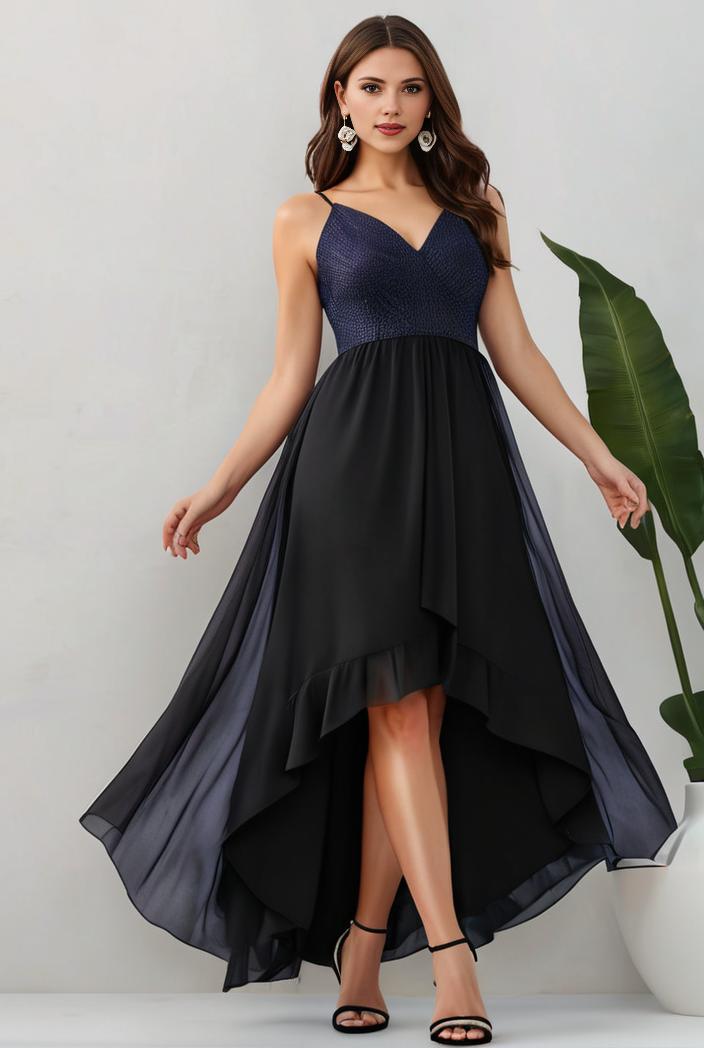 plus size sequin high low deep v neck tulle evening dresses 118857
