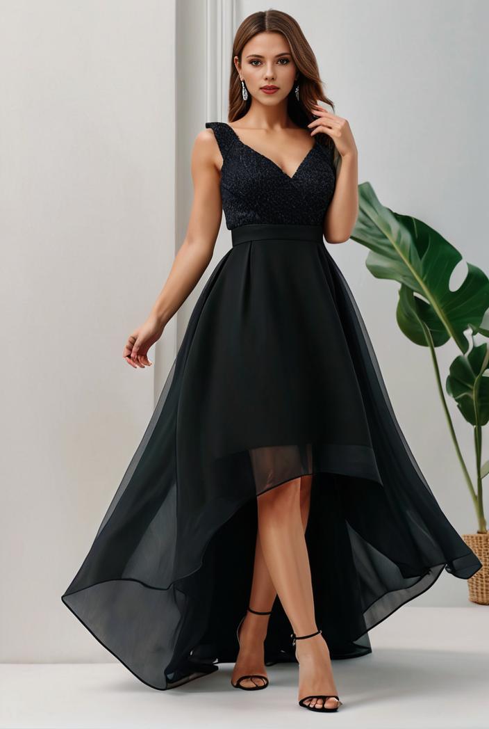 plus size sequin high low deep v neck tulle evening dresses 118858