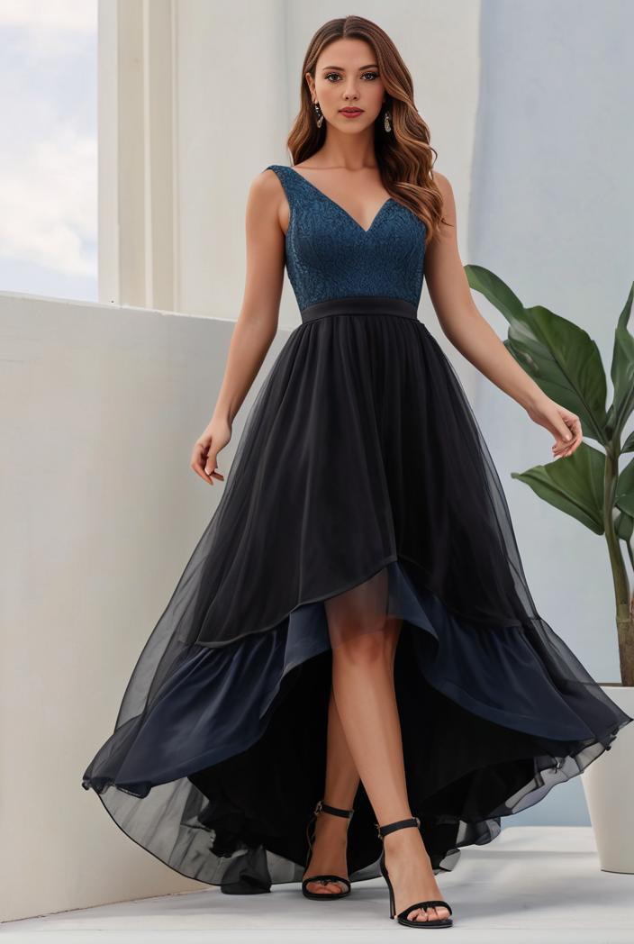 plus size sequin high low deep v neck tulle evening dresses 118859