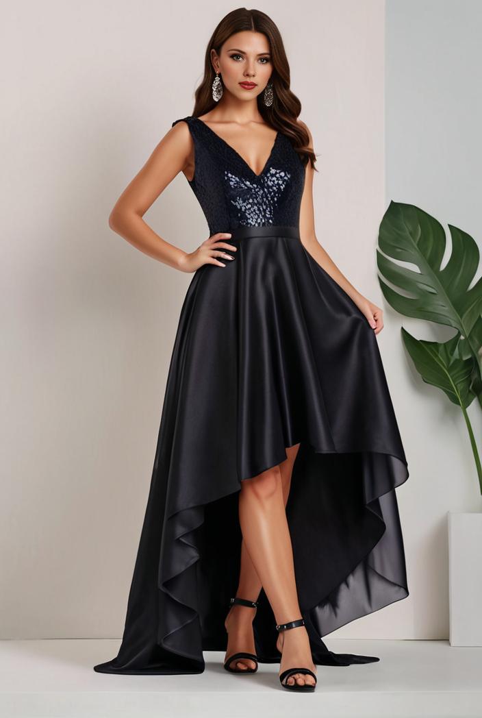 plus size sequin high low deep v neck tulle evening dresses 118861