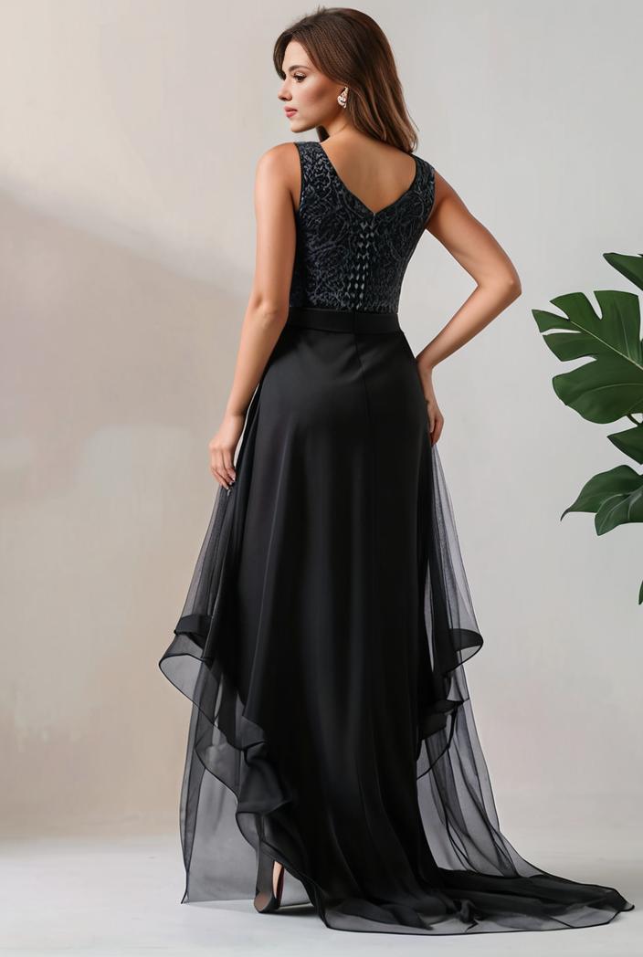 plus size sequin high low deep v neck tulle evening dresses 118869