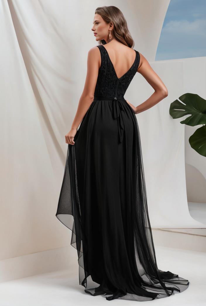 plus size sequin high low deep v neck tulle evening dresses 118871