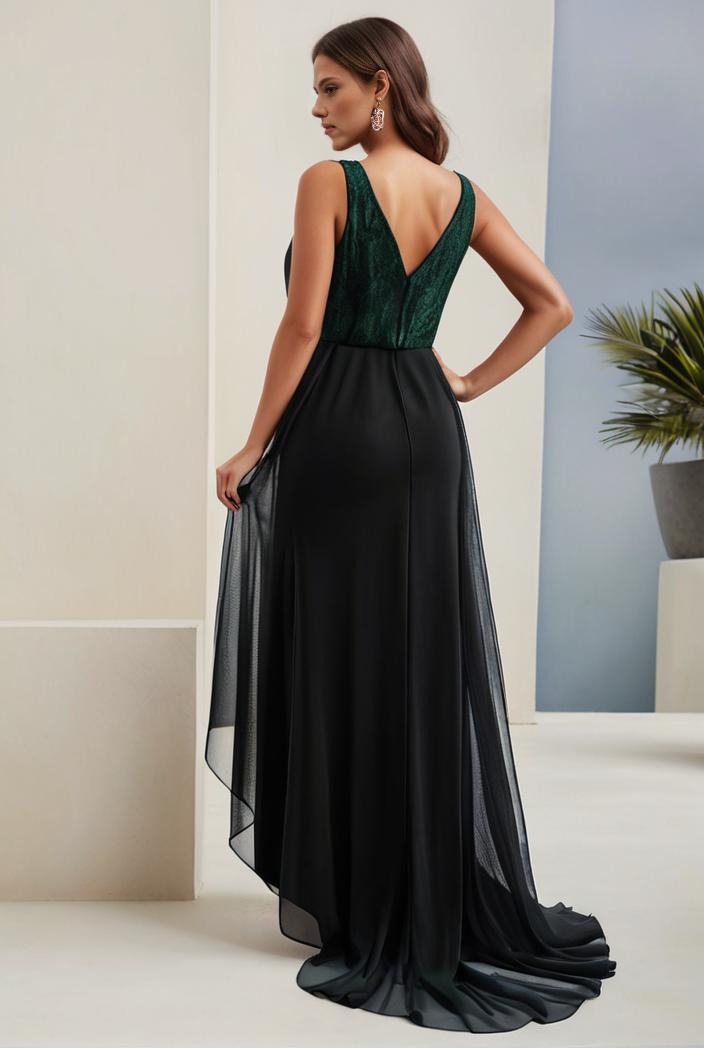plus size sequin high low deep v neck tulle evening dresses 118872