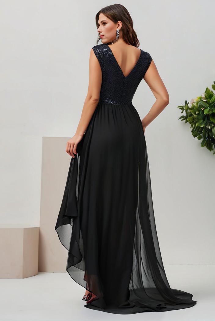 plus size sequin high low deep v neck tulle evening dresses 118873