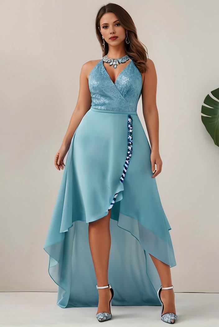 plus size sequin high low deep v neck tulle evening dresses 118893