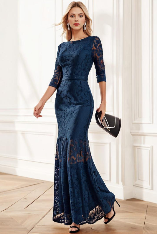 3 4 sleeve bodycon plunging back sequin evening dress 127405