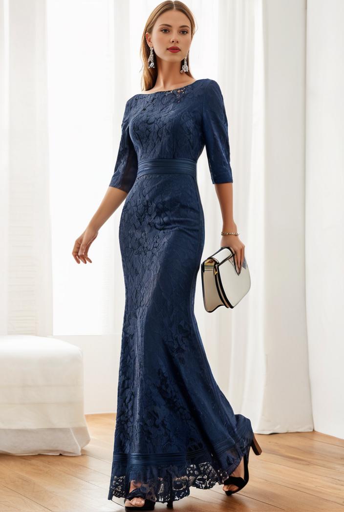 3 4 sleeve bodycon plunging back sequin evening dress 127408
