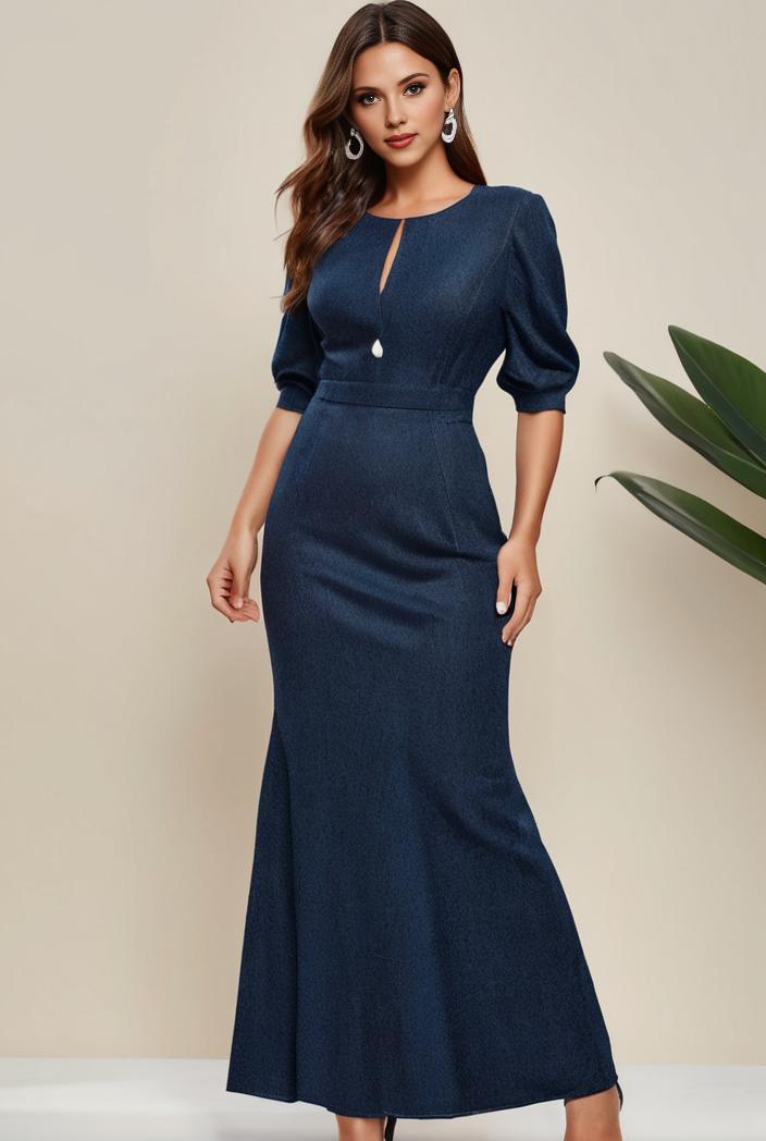 3 4 sleeve bodycon plunging back sequin evening dress 127418