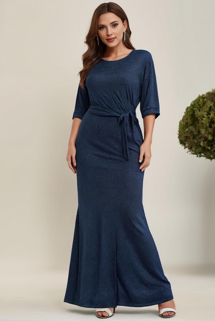 3 4 sleeve bodycon plunging back sequin evening dress 127420