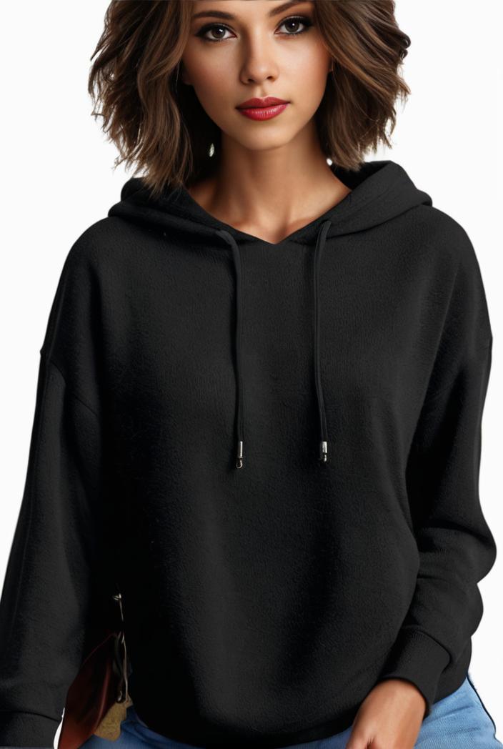 plus size casual hoodie women s plus solid ribbed long sleeve slight stretch hoodie drawstring sweatshirt 135562