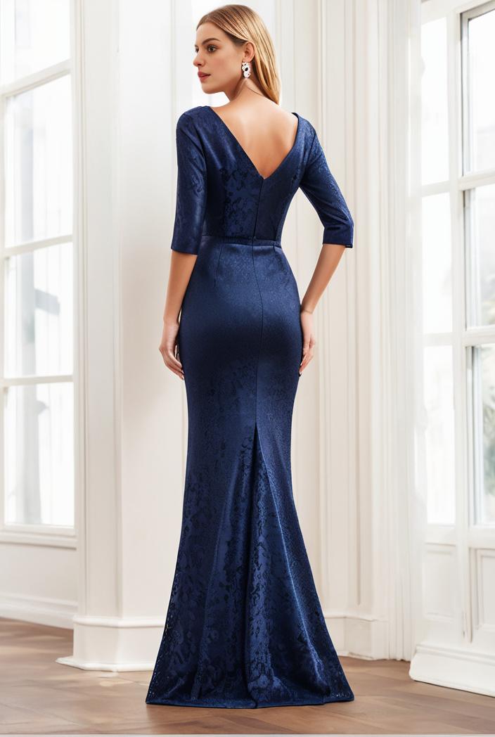 3 4 sleeve bodycon plunging back sequin evening dress 139480