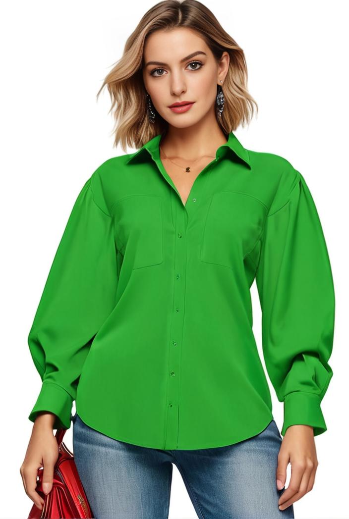plus size casual blouse women s plus solid button up lantern sleeve turn down collar nipped waist blouse 147563