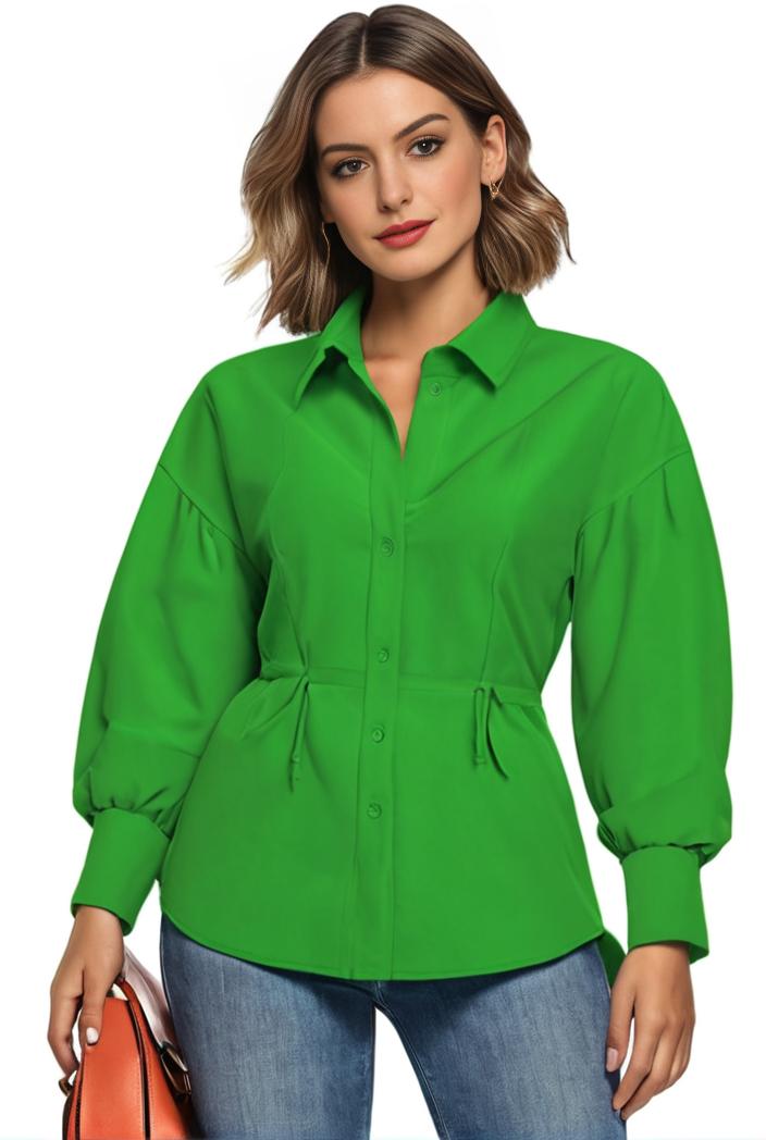 plus size casual blouse women s plus solid button up lantern sleeve turn down collar nipped waist blouse 147565