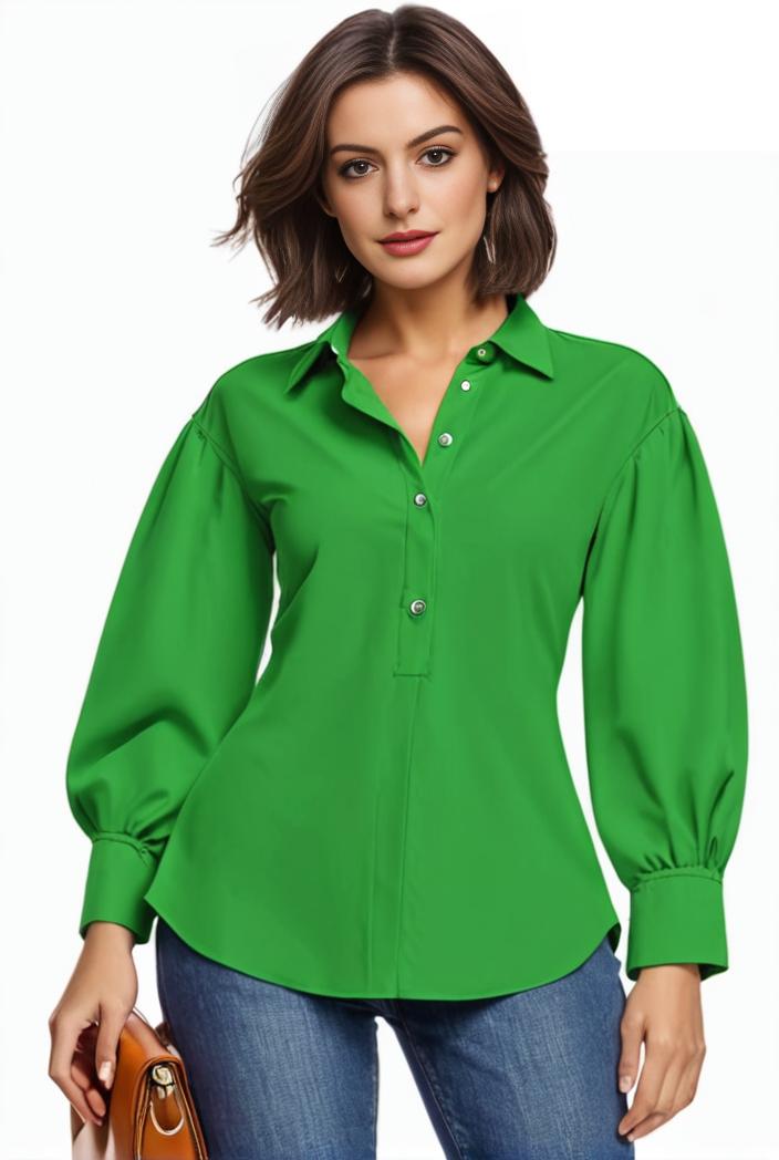 plus size casual blouse women s plus solid button up lantern sleeve turn down collar nipped waist blouse 147567