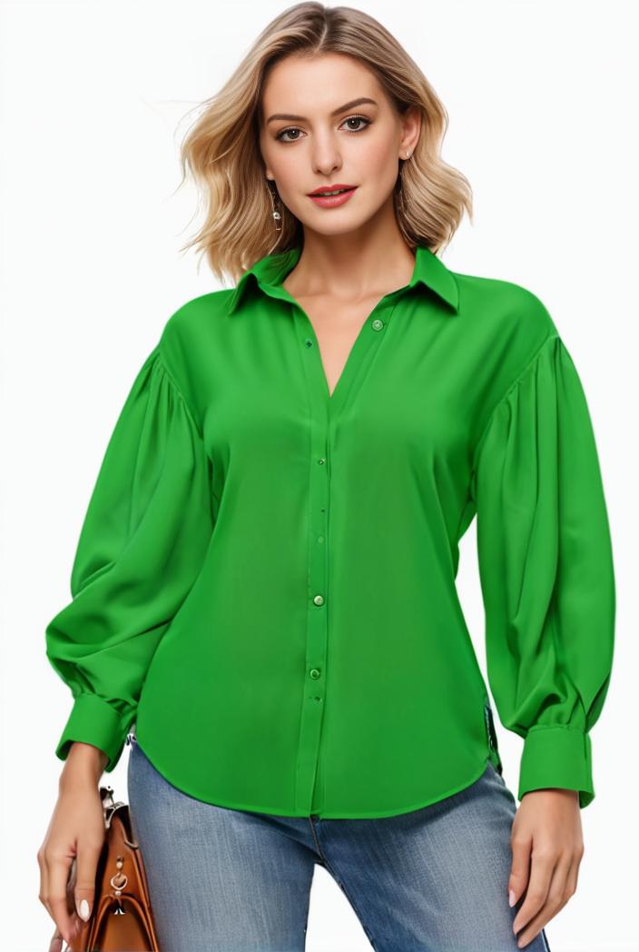 plus size casual blouse women s plus solid button up lantern sleeve turn down collar nipped waist blouse 147568