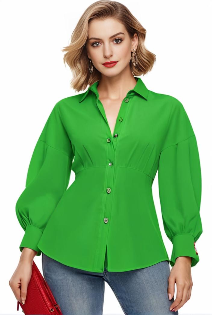 plus size casual blouse women s plus solid button up lantern sleeve turn down collar nipped waist blouse 147569