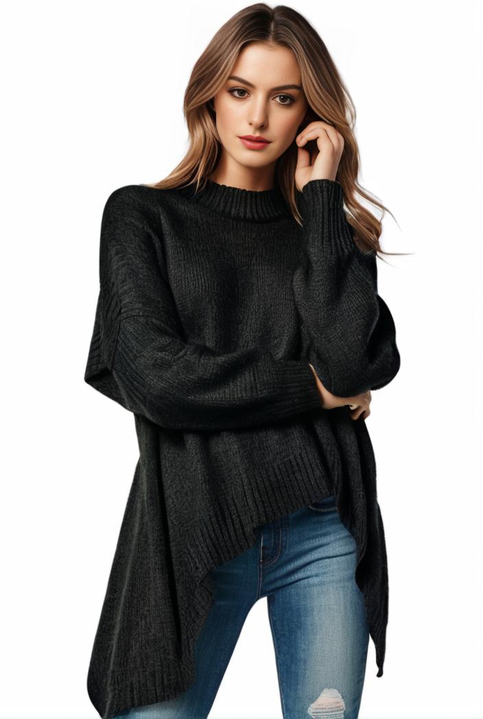 plus size casual sweater women s plus solid tassel trim long sleeve cowl neck high stretch jumper 147659